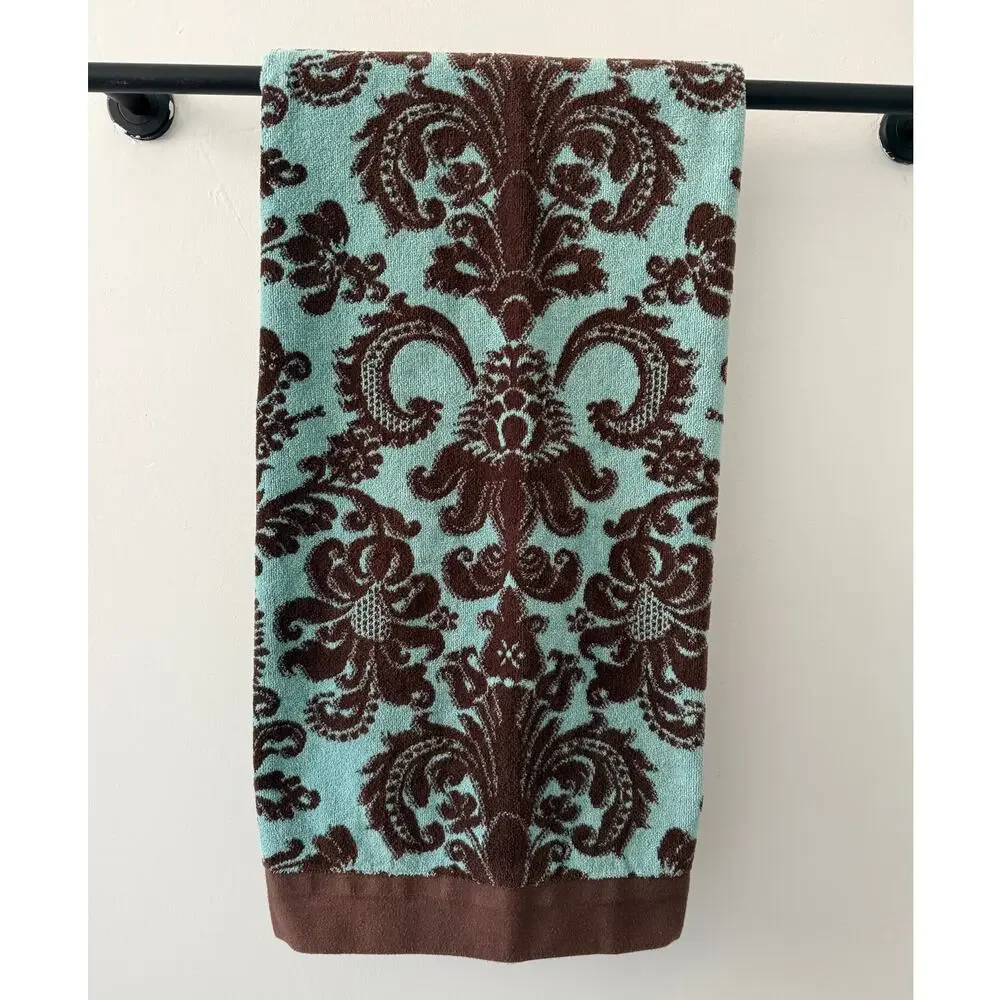 BIANCA Exclusive Portugal Damask Bath Towel 100% Cotton Blue Brown 48x27 Luxury